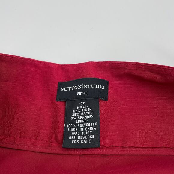New SUTTON STUDIO Linen Blend A Line Knee Length Skirt Womens 12P Red - Picture 3 of 7